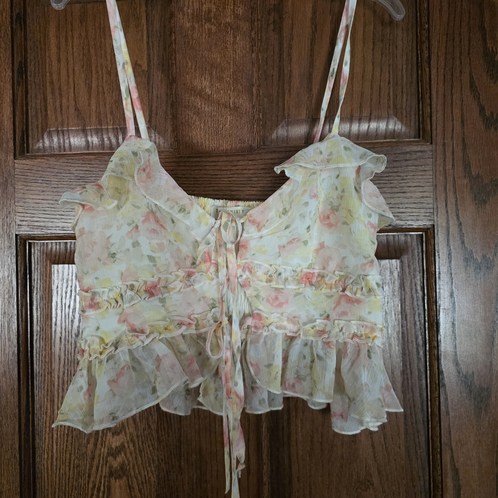 Thirty Thirty Floral Ruffle Blouse with Adjustable Straps